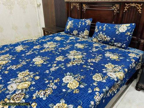3 Pcs Cotton Printed double bedsheets 