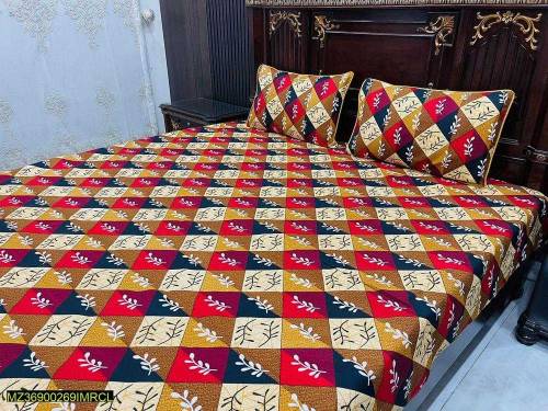 3 Pcs Cotton Printed double bedsheets 