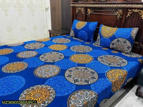 3 Pcs Cotton Printed double bedsheets 