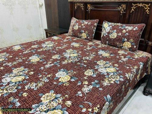 3 Pcs Cotton Printed double bedsheets 