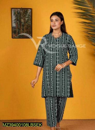 Women stitched linen printed suit 