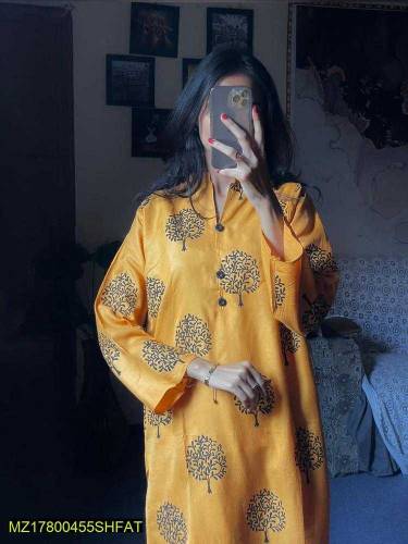 Women stitched linen printed suit 