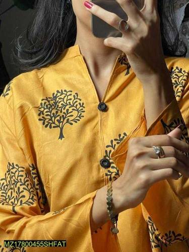 Women stitched linen printed suit 