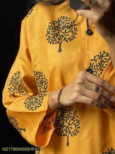 Women stitched linen printed suit 