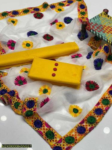 3 pcs woman unstitched katan silk plain suit 