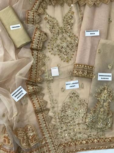 New) Un-Stitched 3 Pcs Organza Fabric Fully Heavy Embroidery Suit