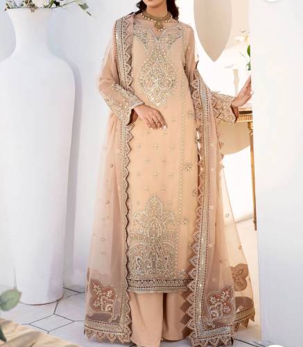 New) Un-Stitched 3 Pcs Organza Fabric Fully Heavy Embroidery Suit