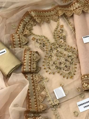 New) Un-Stitched 3 Pcs Organza Fabric Fully Heavy Embroidery Suit