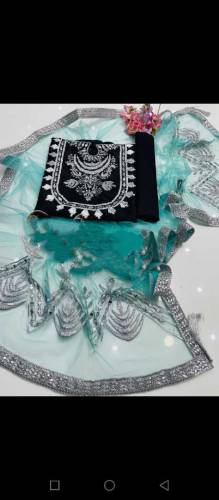 Net Mirror Indian lase Contrast Dupata 