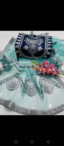  Net Mirror Indian lase Contrast Dupata 