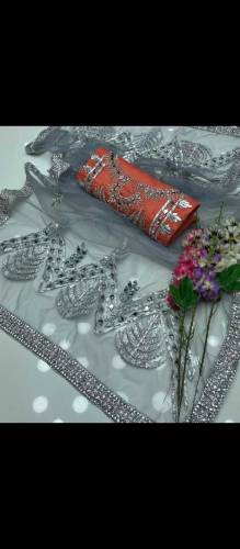  Net Mirror Indian lase Contrast Dupata 