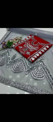  Net Mirror Indian lase Contrast Dupata 