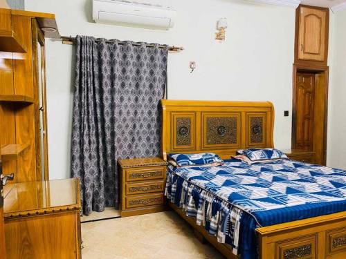 brand new wooden bed set with side tables and modern dressing table