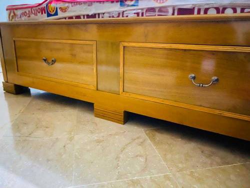 brand new wooden bed set with side tables and modern dressing table