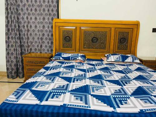 brand new wooden bed set with side tables and modern dressing table