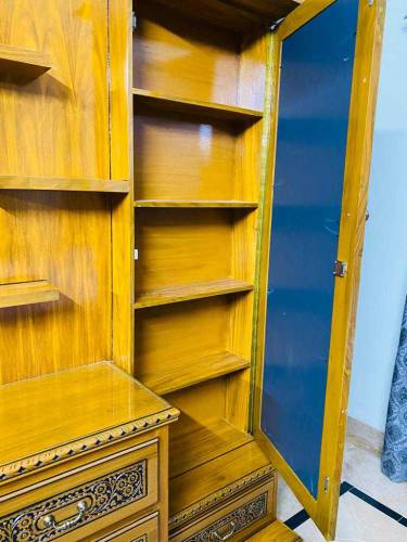 brand new wooden bed set with side tables and modern dressing table