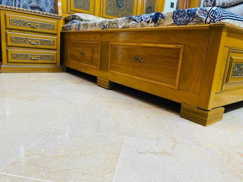 brand new wooden bed set with side tables and modern dressing table