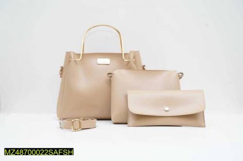 3 Pcs Woman's Leather Plain Shoulder bag