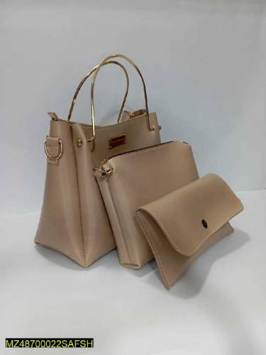 3 Pcs Woman's Leather Plain Shoulder bag