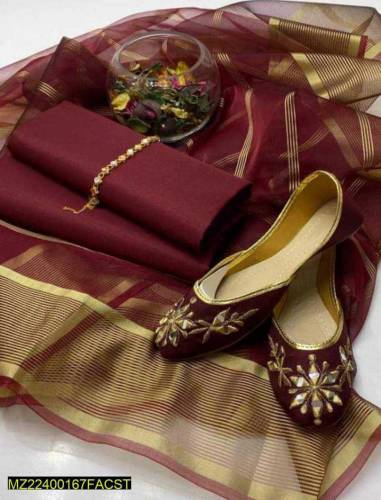 3pc woman's unstitched fancy katan silk plain suit with free khusa