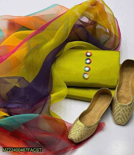 3pc woman's unstitched fancy katan silk plain suit with free khusa