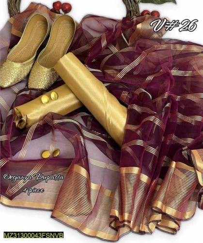 3pc woman's unstitched fancy katan silk plain suit with free khusa