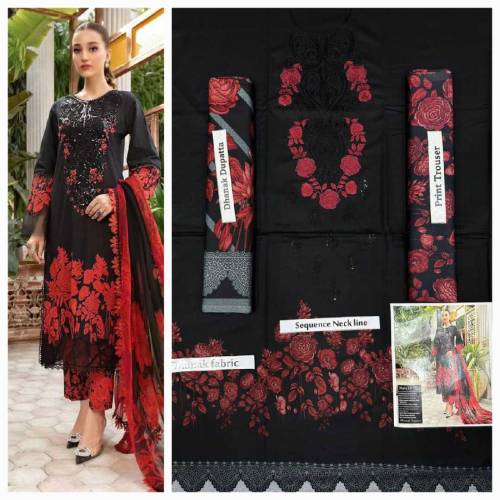 Brand Mix | 3pc Neck Embroidered Dhanak with dhanak shawl