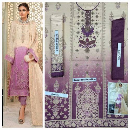 Brand Mix | 3pc Neck Embroidered Dhanak with dhanak shawl