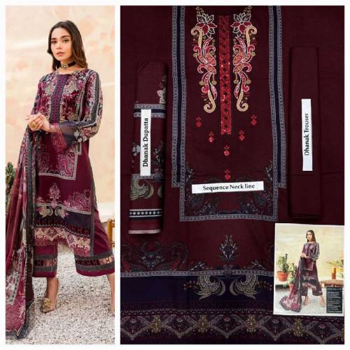 Brand Mix | 3pc Neck Embroidered Dhanak with dhanak shawl
