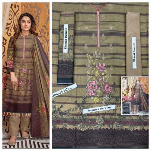 Brand Mix | 3pc Neck Embroidered Dhanak with dhanak shawl