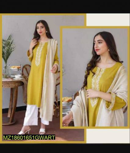 3 Piece women's unstiched dhanak embroided suit 