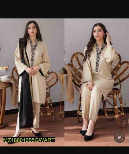 3 Piece women's unstiched dhanak embroided suit 