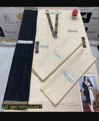 3 Piece women's unstiched dhanak embroided suit 