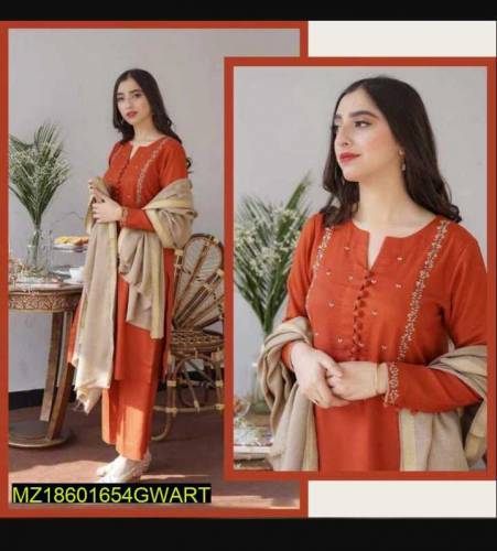 3 Piece women's unstiched dhanak embroided suit 