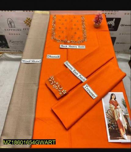 3 Piece women's unstiched dhanak embroided suit 