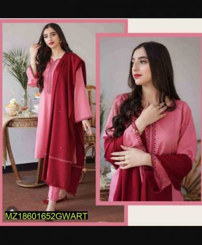 3 Piece women's unstiched dhanak embroided suit 