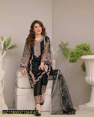 Organza 3pcs stitched embroidered suit