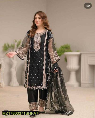 Organza 3pcs stitched embroidered suit