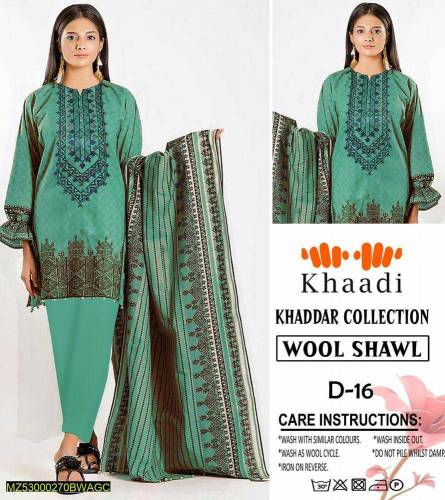 3pc woman unstitched khadder embrodered suit 