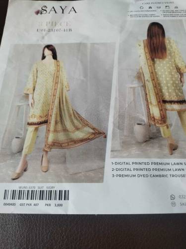 SAYA 3pc lawn original unstitched cloth available 