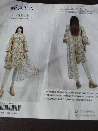 SAYA 3pc lawn original unstitched cloth available 