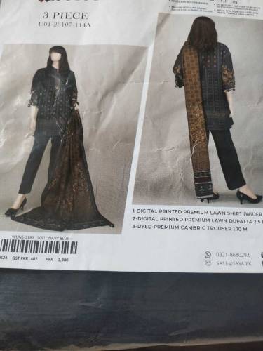 SAYA 3pc lawn original unstitched cloth available 