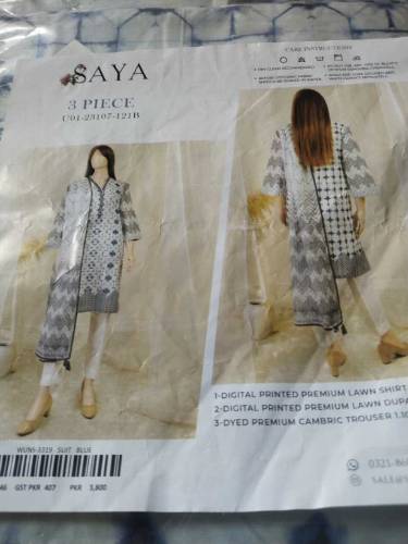 SAYA 3pc lawn original unstitched cloth available 