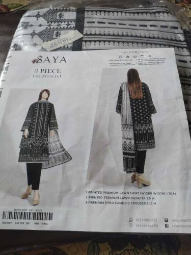 SAYA 3pc lawn original unstitched cloth available 