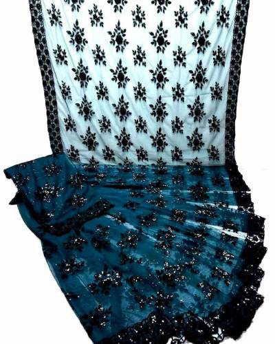 Net Saree Sqance Work With Sleeve And Blouse