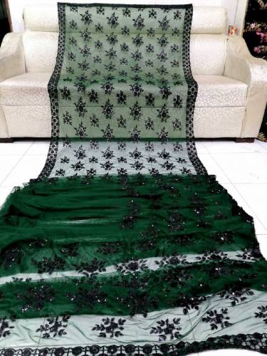 Net Saree Sqance Work With Sleeve And Blouse