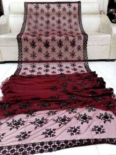 Net Saree Sqance Work With Sleeve And Blouse