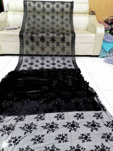 Net Saree Sqance Work With Sleeve And Blouse