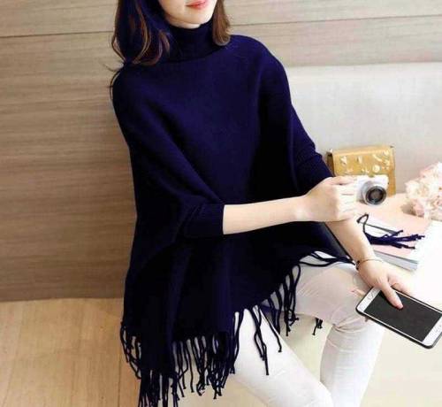 1 Pc Women's Stitched Fleece Plain Poncho