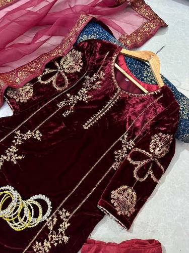 3pcs valvet ladies dress partwere fancy dress  with free home delivery